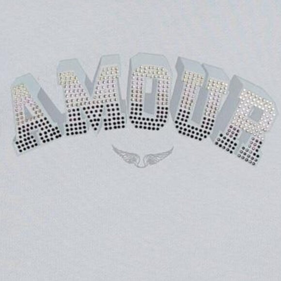 Zadig & Voltaire Light Blueish-Grey Amour Sweatshirt EmbellishedBling Rhinestone - Picture 8 of 8